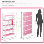 4NM Extra Wide 5 Tiers No Assembly Book Shelves, 51.2" H Folding Bookshelf Bookcase Open Industrial Foldable Shelves for Bedroom, Living Room, Home Office - Pink White - color: Pink White, size: Wide XX 5-Tier