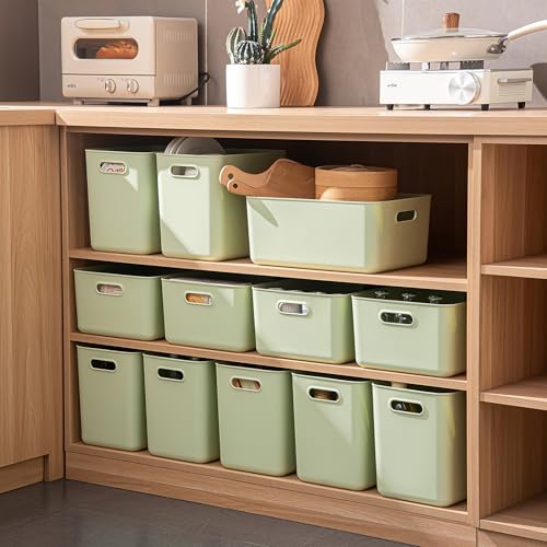 4 pack large plastic White storage bins with Lids, Toy Box Chest with Handle，Organizer Containers Baskets for Baby,Nursery，Shelves，Playroom, Bedroom，Office,Closet，home (Light Green, 4XL) - color: Light Green, size: Set of 4 Extra Large