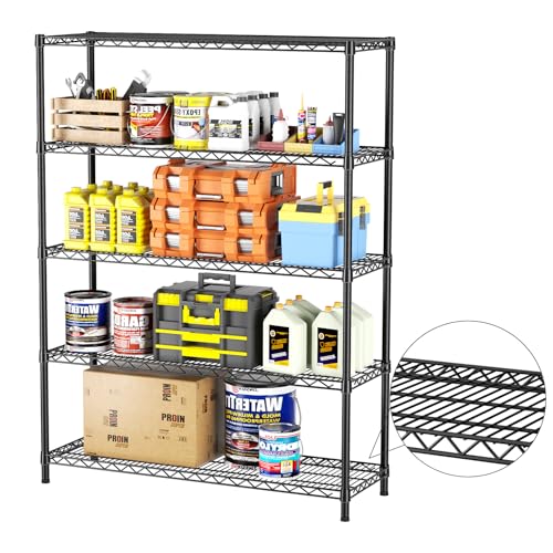 SINGAYE Shelf Closet Wire Shelving：Adjustable Metal Unit for Laundry Room Organization Bathroom Kitchen Home Garage Storage Pantry Rack Shelves - color: Black, size: 5Tier-18"Dx46"Wx77"H