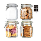 32oz Glass Food Storage Jars with Airtight Clamp Lids,Set of 4 Airtight Glass Canister Square- Clear Storage Container for Kitchen Container Storing Sugar, Flour, Cereal,Coffee,Spice…