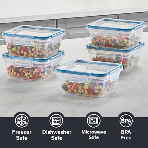 Snapware Plastic Total Solutions (5-Pack, 5.5 Cup) Food Storage Containers Set, Airtight & Leakproof Plastic Locking BPA-Free Lids Tupperware, Freezer Dishwasher Microwave Safe - size: 5 Pack, style: 5.5 Cup
