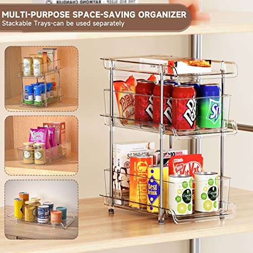 2Set 3 Tier Clear Bathroom Organizer with Dividers, Pull-Out Pantry Organization and Storage, Multi-Purpose Under Sink Organizers and Storage, Vanity Skincare Cosmetic Closet Organizer Medicine Bins - color: Transparent