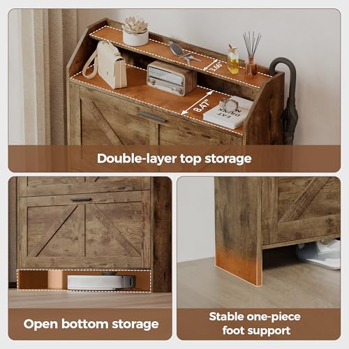 Mericonia Farmhouse Shoe Cabinet with 2 Flip Drawers, Shoes Storage Cabinet, Freestanding Shoe Rack Organizer for Entryway, Rustic Brown - color: C-rustic Brown (Flip Drawers)