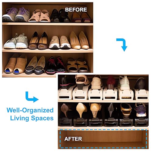 Shoe Slots Organizer, 8 PCS 4-Level Adjustable Shoe Rack Stacker, Organizador de Zapatos, Double Deck Shoe Holder for Closet Storage, No Assembly Needed, Black - size: 8PCS