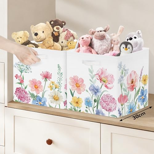 Clastyle Flowers Storage Cube Organizer Set Handle Closet Clothes Cube with Metal Frame Foldable Parents Organizer Storage Basket for Book Toy,Watercolour,11.8x11.8x11.8 in - color: Watercolour
