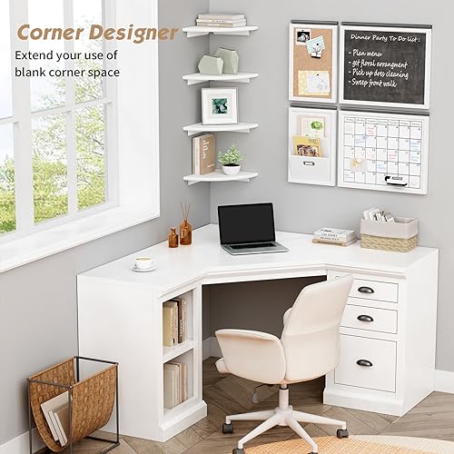 Forbena White Corner Floating Shelves for Wall Set of 4, Rounded Corner Shelves Wall Mounted for Kids Bedroom Books, Cute Wood Hanging Corner Shelf for Bathroom Decor, Living Room, Small Spaces - color: 1. White, size: 10" Depth