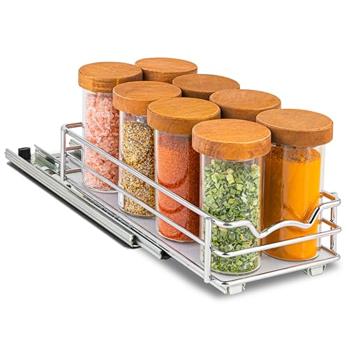 Pull Out Cabinet Organizer for Spices, Cans - Heavy Duty with Lifetime Limited Warranty- Pull Out Spice Rack- Cabinet Pull Out Shelf for Cans,Dishes, Etc, 4-1/2"W x 10-1/2"D x 2-3/4”H, Chrome - size: 4.5 Inch - Single