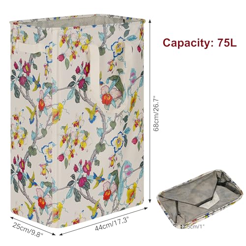 efluky Slim Laundry Basket, Narrow Laundry Hamper with Handles, Collapsible Dirty Clothes Hamper, Tall Laundry Bin for Laundry Room, Dorm and Bedroom, 19.8 Gallon (75L) Floral - color: Floral, size: 75L without Lid
