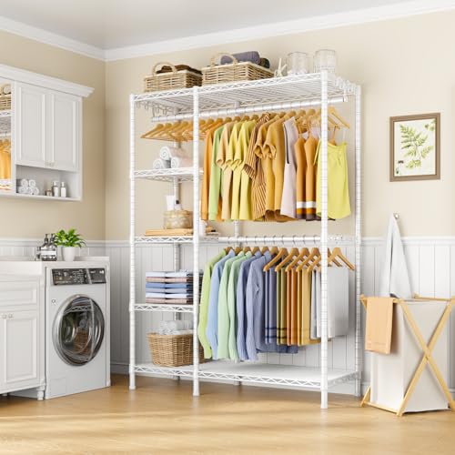 Ulif F2 Clothes Rack, 5 Tiers Heavy Duty Garment Rack for Bedroom, Freestanding Adjustable Closet Storage Organizer, 46.1" W x 15.4" D x 78.3" H, Load 630lbs, Upgraded White - color: White