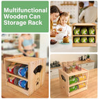 Wood Cat Can Organizer for Pantry, 2 Tier Stackable Can Storage Rack for Kitchen Counter And Cabinet Cat Food Storage Container Holds 36 (3oz) Cans FIFO Design