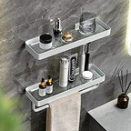 VOLPONE Bathroom Shelves Wall Mounted 2 Tier Glass Floating Shelf - Tempered Glass Wall Organizer (White) - color: White(rectangular)