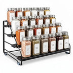 4 Tier Spice Rack Organizer for Cabinet, Step Adjustable Spice Shelf Seasoning Organizer with Non Slip Tiers, Expandable Metal Spice Rack for Kitchen Countertop, Pantry, Cupboard – Black