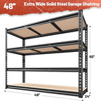 REIBII 48" W Garage Shelving Heavy Duty 2550 LBS Storage Shelves 4 Tier Heavy Duty Shelving, Adjustable Metal Shelves, Industrial Shelf for Garage, Warehouse, Pantry, 48" W x 60" H x 24" D - size: 48" W x 60" H x 24" D