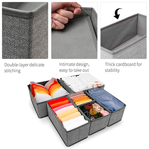 Criusia Foldable Underwear Drawer Organizer, Closet Dividers, Storage Box for Clothes, Socks (6 Bins, Gray) - color: A-Grey, size: 6 Pack