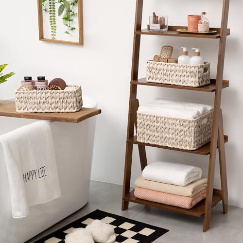 GRANNY SAYS Wicker Baskets for Organizing, Wicker Storage Basket for Shelf, Woven Baskets Oraganizer, Waterproof Vanity Basket for Towel, Home Organization, 3-Pack - color: Butter Milk, size: 14½"L x 10¼"W x 7"H + 2x 13"L x 6"W x 4½"H