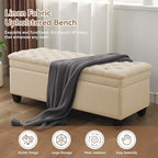 WUTUTUEE 51" Fabric Storage Ottoman Bench, Upholstered Rectangle End of Bed Storage Ottoman Tufted Living Room Bedroom Bench with Safety Hinge, Solid Wood Legs, Loads 500 lb(Khaki) - color: Khaki-fabric