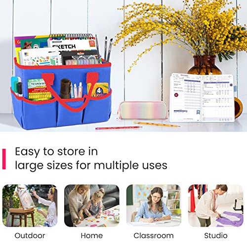 Desktop Tote and Organizer, Teacher Helper Bag for Arts, Books, Stationery, Office Desk, Make-up Storage with Handles for Travel (Blue) - color: Blue