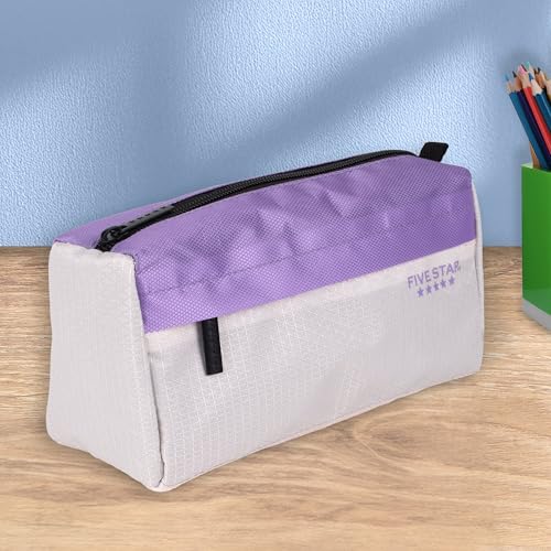 Five Star Pencil Pouch 9-Pocket Zipper Storage Organizer Case for Office Supplies Earbuds Chargers Cables Makeup, Tan/Purple (505600E) - color: Tan/Purple, size: 8"L x 4"W x 3"H