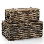 Set of 2 Black Wicker Baskets with Lid - color: Black