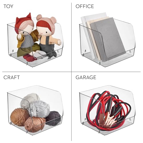 iDesign Linus Stacking Organizer Bins for Kitchen, Pantry, Office, Bathroom, Extra Large-Clear - size: Large