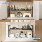 Mustorn Pots and Pans Organizer Under Cabinet, Expandable 1 Tier Under Sink Organizers and Storage Adjustable Height Kitchen Pot and Pan Lid Holder Rack with 6 Dividers Under Cabinet Shelf(Black) - size: 2panels &1 pot rack-1 Tier