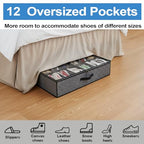 2 pc Sturdy Under Bed Shoe Storage Organizer, Underbed Shoes Closet Storage Solution with Clear Window, Breathable, With 1 Sock Bag and 20 Disposable Shoe Bags Fit 12 to 24 Pairs, Linen-like Black