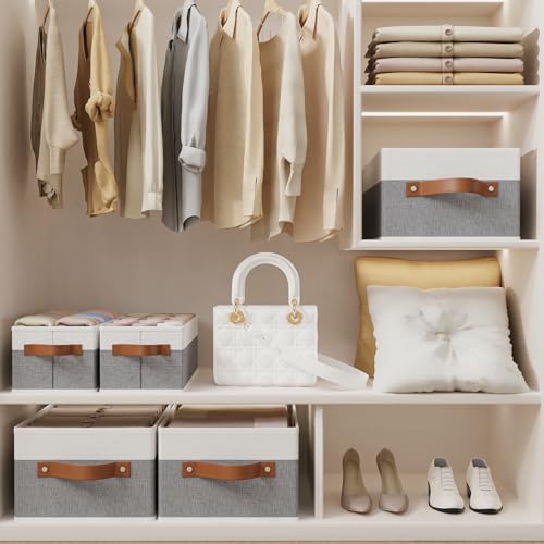 OUTBROS Storage Bins,Foldable Storage Baskets for Organizing,Fabric Storage Boxes With Handles,For bedrooms, living rooms, Shelves,Gray/White,15x6.1x5.1in,6-Pack - color: Gray/White, size: 15x6.1x5.1in(6-Pack）