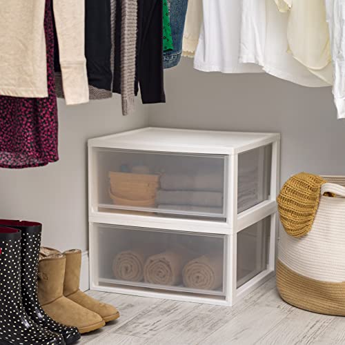 IRIS USA 47 Qt. Extra-Large Stackable Storage Drawer Plastic Drawer Organizer with Clear Doors, for Pantry Bedroom Closet Kitchen Under-Sink Home and Office De-Clutter Shoes and Crafts, White, 2-Pack - size: 47 Qt., style: 2 Pack