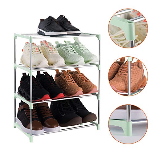 4-Tier Stackable Small Shoe Rack, Lightweight Shoe Shelf Storage Organizer for Entryway, Hallway and Closet (Green) - color: Green, size: 4-Tier