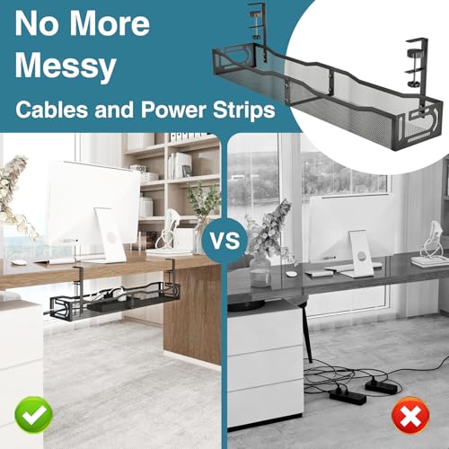 No Drill Under Desk Cable Management Tray, SONATURE 25.3" Cord Organizer for Table, Clamp Mount Desk Cable Management, Premium Carbon Steel Cable Organizer for Office, Home (Black) - color: Black, size: 25.3 inchs
