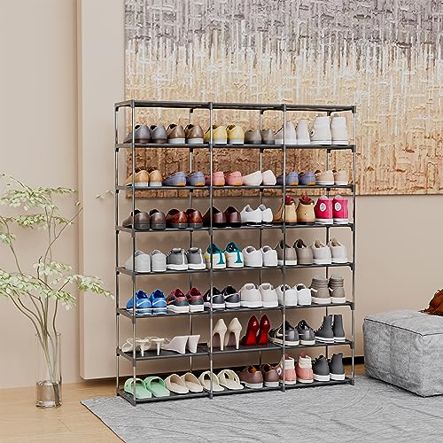 SMILHELTD Large Shoe Rack Shoe Storage Organizer for Entryway Heavy Duty Free Standing Shelves Space Saving for Sneakers Hallway Garage Organization (3 Row 8 Tier)