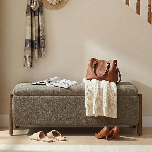 Usaint Wooden Storage Ottoman Bench, 47" Fabric Upholstered End of Storage Bench with Rubberwood Legs, Entryway Bench with Storage for Bedroom, Living Room, Reception, Cloakroom, Brown - color: Brown