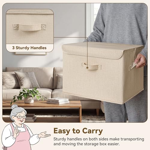 GRANNY SAYS Closet Storage Bins, Decorative Storage Boxes with Lids, Clothes Organizing Bins, Lidded Baskets for Toys, Clothing, Extra Large, Khaki, 2-Pack - color: Khaki, size: Extra Large-2 Pack