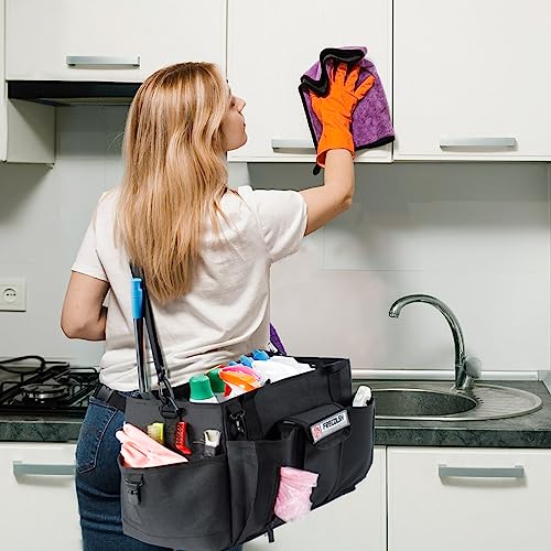 Large Cleaning Caddy for Cleaning Suppliers Organizer,15" Storage Organizer for House Clean Essential, Wearable Cleaing Bag, Storage Caddy for Housekeeping - color: Black, size: Large