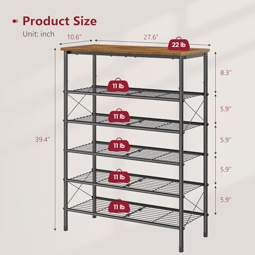Tajsoon 6 Tier Free Standing Shoe Rack for 20-24 Pairs, X Shape Fixed Frame Metal Mesh Shoe Rack for Closet, Rustic Brown & Black - color: Rustic Brown & Black, size: 6-Tier