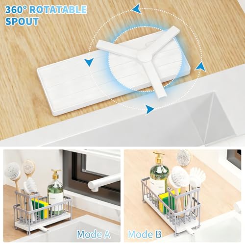 Cisily Sponge Holder for Kitchen Sink, Sink Caddy Organizer with High Brush Holder, Kitchen Countertop Organizers and Storage Essentials, Rustproof 304 Stainless Steel (Gray, 9.25″) - color: Gray