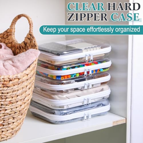 Sanwuta 6 Pcs Clear Hard Zipper Case Plastic Zipper Pouches Transparent Makeup Bag Pencil Case Pouches Toiletry Diaper Bag for Travel Toy Storage Organizer Bins(White,9.84 x 7.87 x 2 Inch) - color: White, size: 9.84 x 7.87 x 2 Inch