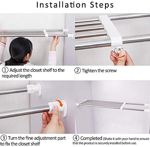 BAOYOUNI Tension Rod Shelf Expandable Closet Organizer Heavy Duty Adjustable Clothes Hanger Rack DIY Space Saver Layered Separator Divider 27.17''-36.02'', Ivory - size: (27.17-36.02) IN