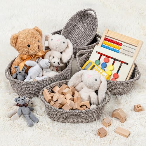 CubesLand Small Cotton Rope Storage Basket Set 5, Shelves Baskets for Organizing with Handle, Decorative Closet Storage Bins for Countertop Toilet Paper Basket for Toilet Tank Top,Mixed Brown Basket - color: Mixed Brown
