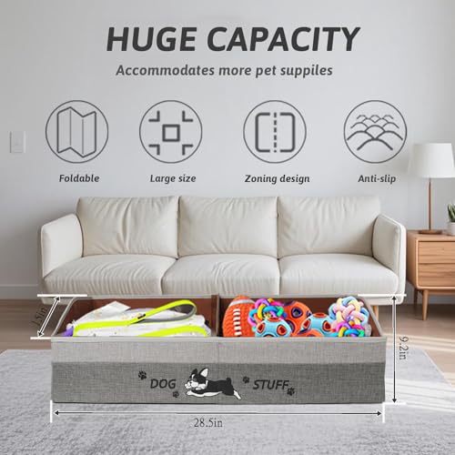 Large Dog Toy Basket with Handles, 28.5" Collapsible Multi-Purpose Hard Board Dog Toy box, Clothes, Cute for Living Room Area (Gray,Coffee) - color: Gray,Coffee