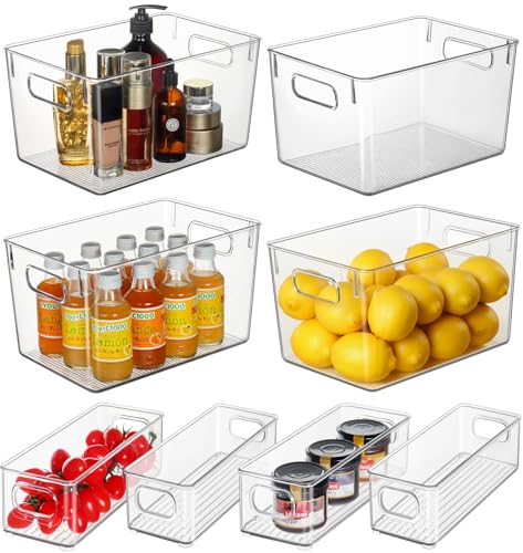 Hudgan Pantry Organizers Storage, Set of 8 Clear Organizer Bins 4 Large and 4 Small Stackable Storage Containers for Fridge Freezer, Kitchen Cabinet, Under Sink - size: 4S+4L