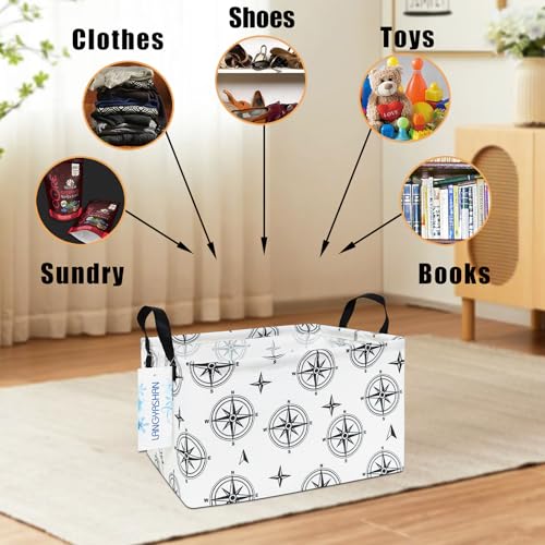 LANGYASHAN Rectangular Storage Bin Collapse Canvas Fabric Cartoon Storage Basket with Handles for Organizing Home Kitchen Boys and Girls Toys Office Closet Shelf Baskets (Rec Black Compass) - color: Rec Black Compass