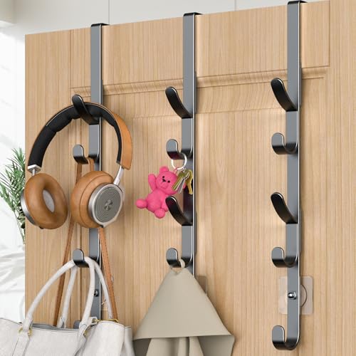 Over The Door Hooks, Metal Door Hooks for Hanging, Over The Door Purse Organizer for Coat Hanger, Back of Shower Door for Hanging Towel Rack Clothes, Hat, Bathroom, Closet (Black-3Packs) - color: Black, size: 3 Pack