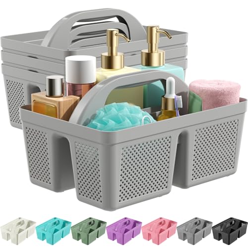 4 Pack Portable Shower Caddy, Integrated Handle, Reinforced Plastic, Organizer Storage Bathroom Supplies and Beauty Products, Cleaning Supplies, Shower Basket for Home, Dorm, Shelf and Cabinet - color: Grey