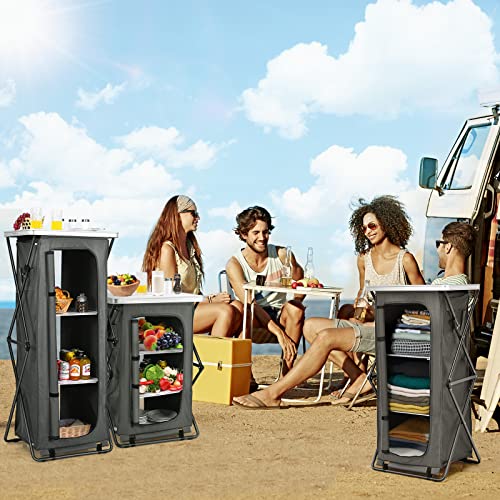 Giantex Folding Camping Storage Cabinet with 3 Shelves and Carry Bag, Portable Outdoor Organizer Kitchen Table, Quick Set-up for BBQ, Picnic, Backyard, Compact Pop-Up Cupboard, 47''H - size: 47''H