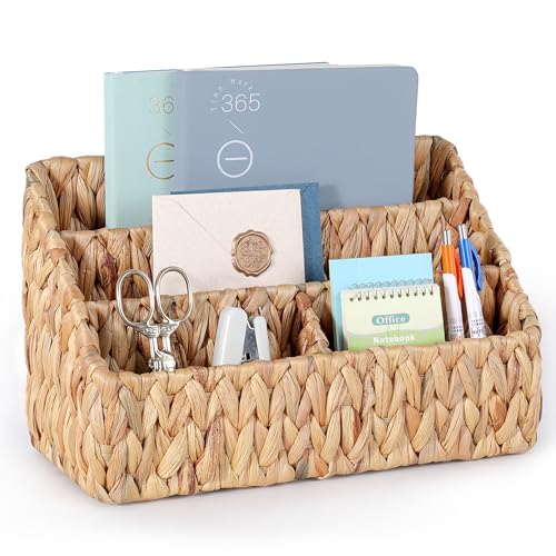 DINGTAI Natural Farmhouse Desk Organizers and Storage, Large Countertop Mail Holder, Tabletop Organizer (Water Hyacinth) - color: Water Hyacinth
