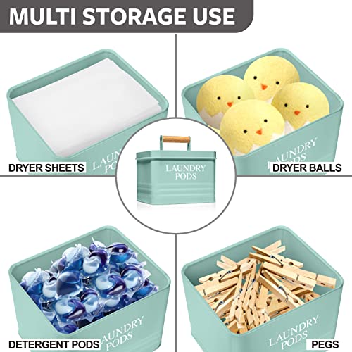 Calindiana Modern Farmhouse Metal Laundry Pods Holder Container with Lid for Laundry Room Decor and Accessories and Space Saving Organization and Storage, Holds 81 Laundry Pods, Mint - color: Mint