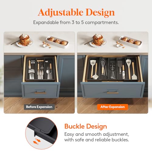 Lifewit Utensil Organizer for Kitchen Drawers, Expandable Cooking Utensil Tray, Adjustable Cutlery Silverware Flatware Holder, Plastic Spatula Tools Storage Divider, 13-22 x 15", Black - color: Black, size: Large(13-22''W x 15"D)