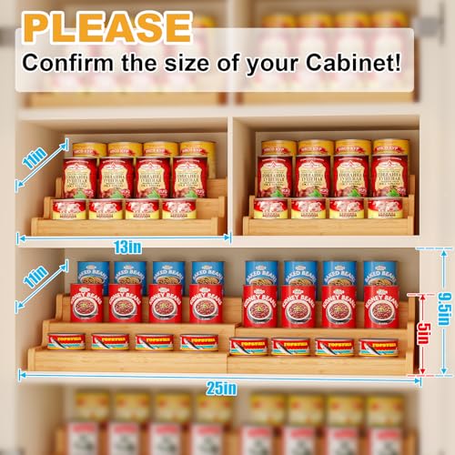 Expandable Bamboo Can Rack Organizer for Pantry, 3-Tier Adjustable Can Storage Holder, Soda Organizer Holds Up to 24 Cans, Canned goods Storage Display for Pantry, Cabinet, Countertop (patent pending) - color: Bamboo