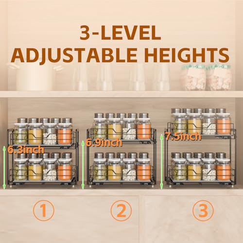 Spice Rack Organizer for Kitchen, Pull Out Spice Racks for Inside Cabinets, 2 Tier Spice Shelf Organization for Cabinet Seasoning, No Drilling Install for Home Kitchen Space Saving, 1 Pack